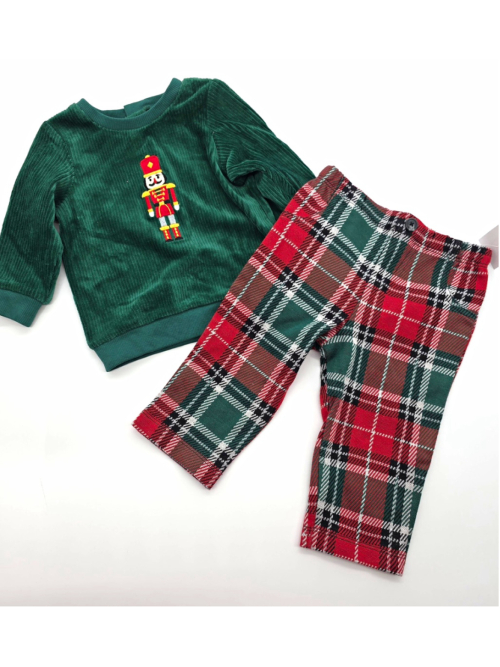 Little Me Baby 6M Cotton Corduroy Nutcracker Plaid 2Pc Outfit Green Red NWT